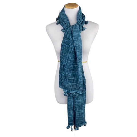 Cute and Casual Teal Tassel Scarf - Picture 3 of 15